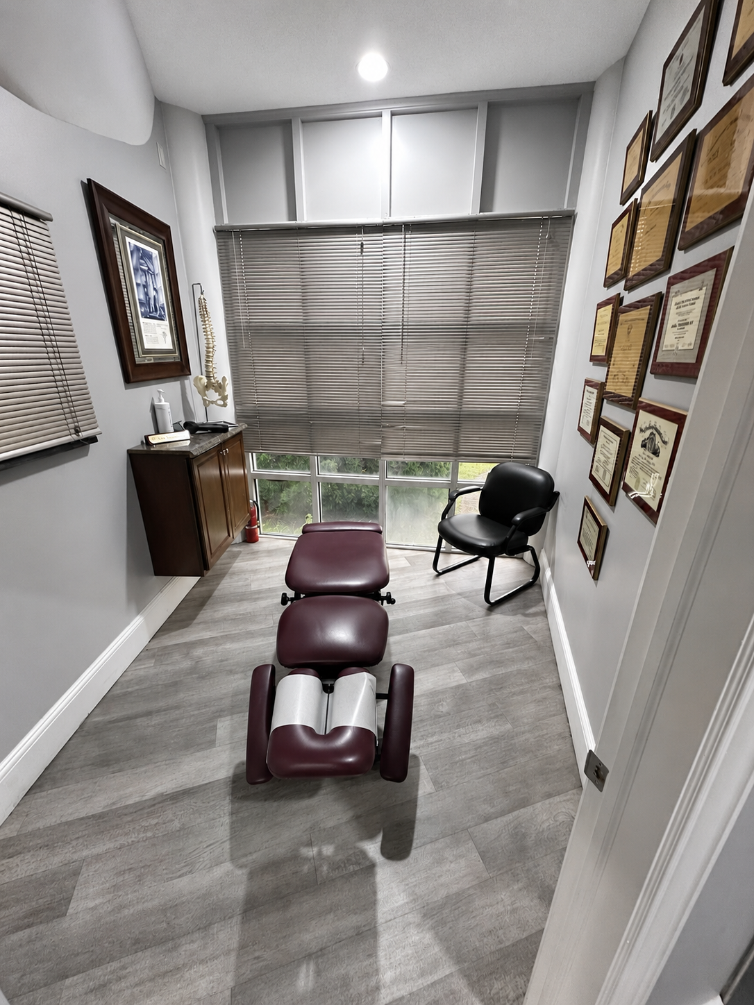Private chiropractic treatment room at the Deer Park office